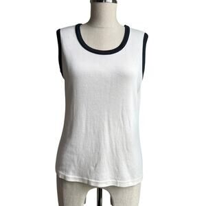 Christie & Jill Contrast Trim Tank Top White Black Ribbed Size Medium